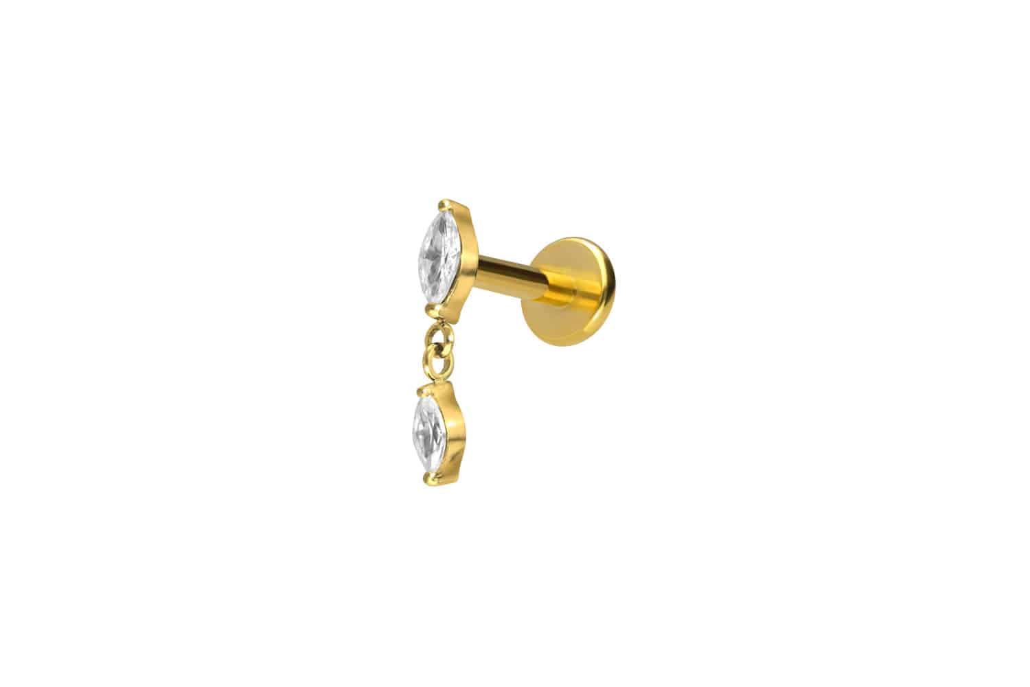 Titan Labret Piercing mit Innengewinde 2 KRISTALLTROPFEN
